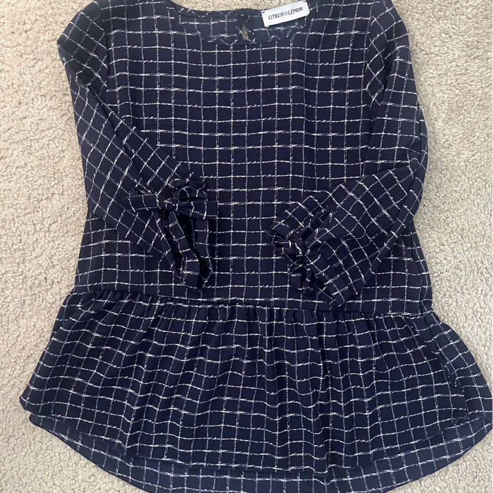Plaid navy peplum blouse